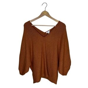 J.Jill Sweater Pure Jill Tweed Double V Sweater Rust Orange Copper Size MP- EUC
